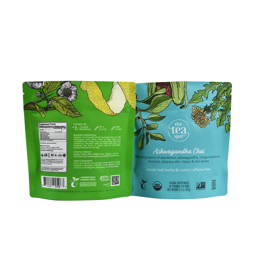 Hochwertiges kundenspezifisches Design kompostierbar biologisch abbaubarer Stand -up -Tee -Verpackungsbeutel Großhandel