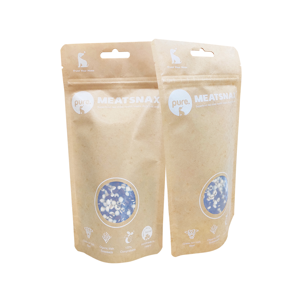 Benutzerdefinierte Druck für Haustier Food Home Compostierbare Verpackung Stand -up -Kraftpapiertasche mit Fenster