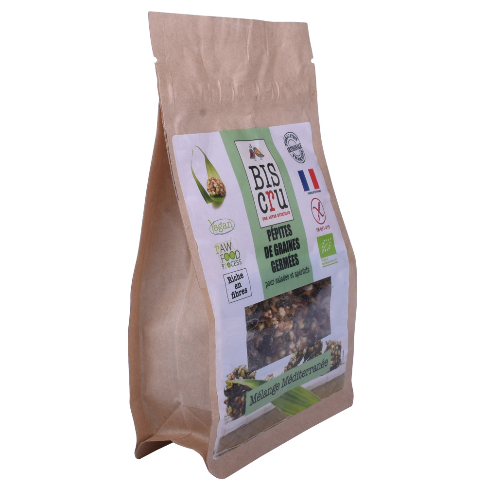 Großhandel Eco Friendly Kraftpapier Kekse Ziplock Bag Pckaging mit klarem Fenster