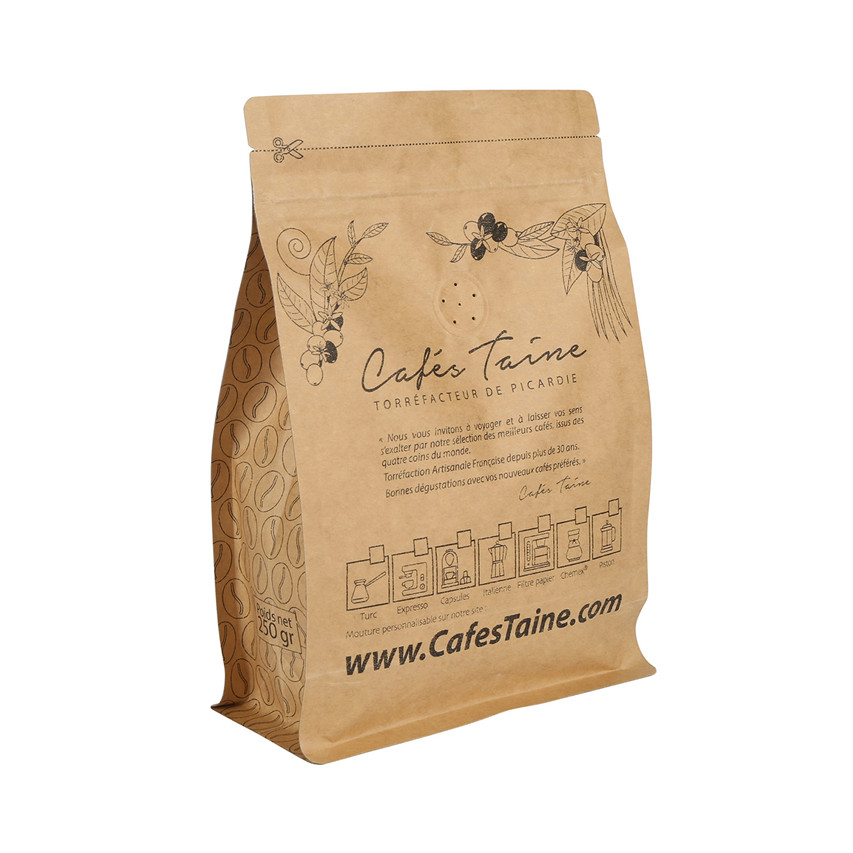 Benutzerdefinierte feuchtigkeitssichere biologisch abbaubare gegen kompostierbare Taschen drucken Kaffeetaschen mit Reißverschluss