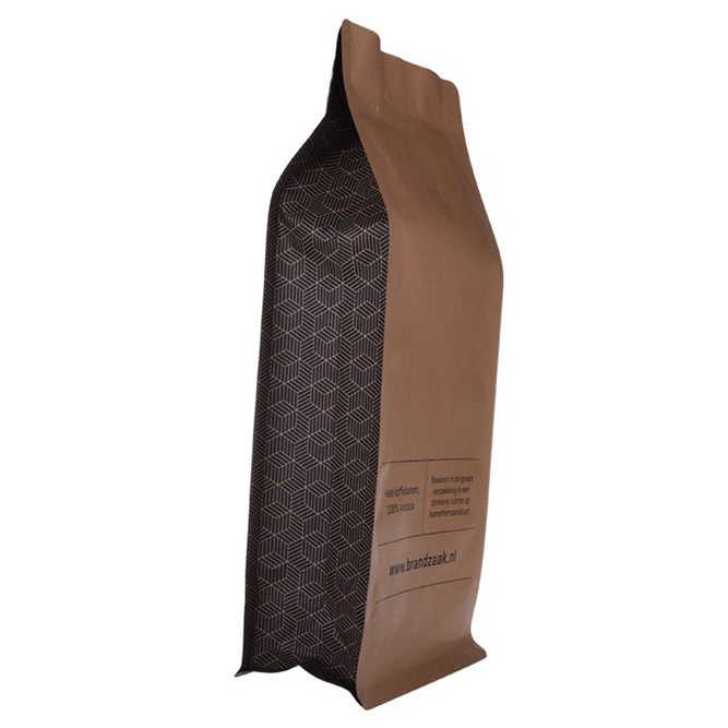Custom kompostierbare Kraftpapier schwarzer Kaffeetaschen mit Ventil im flachen Unterbeutel