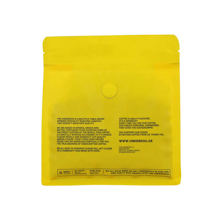 Flache untere nachhaltige Verpackung aus recycelten Materialien Kaffeeverpackung mit Druckschock