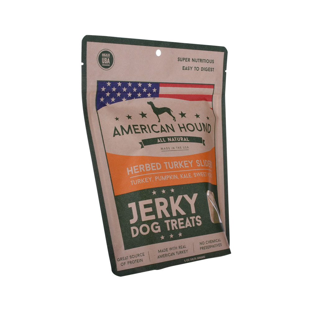 Benutzerdefinierte Reißverschluss-Oberseite Kraftpapier getrocknetes Rindfleisch Hundeleckereien Stand-up-Beutel