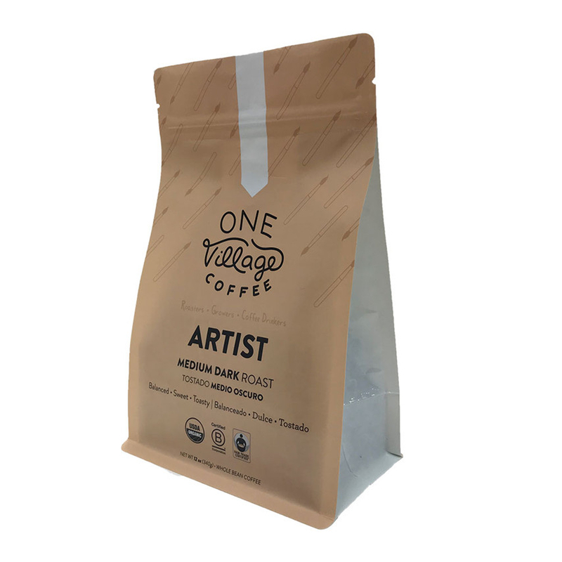 Hochwertiger Quad -Versiegelungs -Waitrose -Kompostierkörper -Verpackungsbeutel mit Reißverschluss Malaysia 12 Unzen Kaffeetaschen