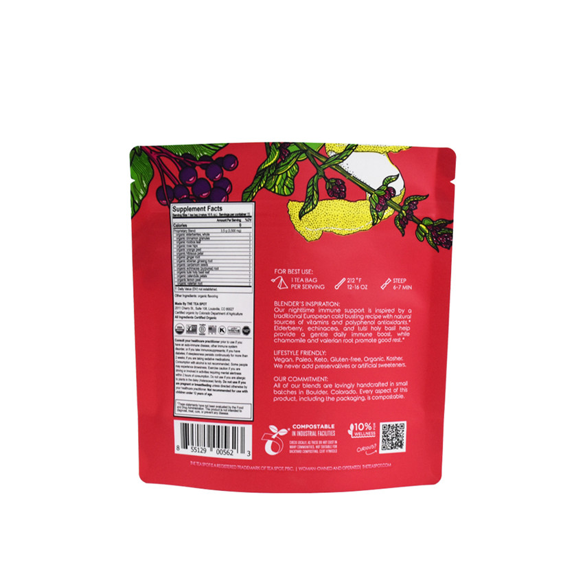 Kompostierbare farbenfrohe Druckstillstandszip -Tee -Verpackungstasche Großhandel
