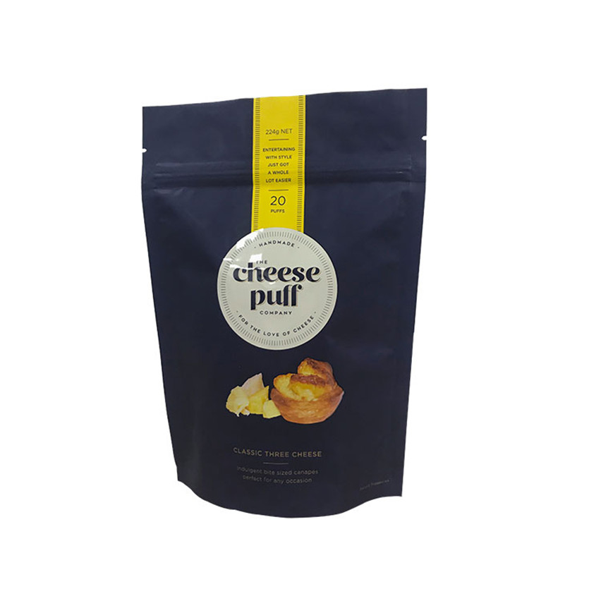 Ausgezeichnete Qualitätspersonalproduktion schwarzer Matt Zip Lock Stand Up Cheese Puff Bag
