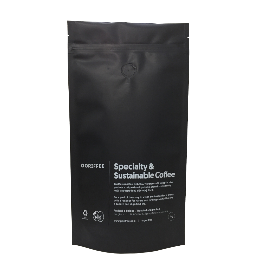 100% recycelbare hochwertige matte schwarze Zip -Lock -Auf -Beutel Kaffee/Lebensmittelbeutel