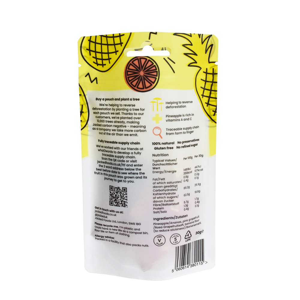 Benutzerdefinierte Standbeutel Trockenfrüchte Lebensmittelverpackungen Getrocknete Ananasstücke Beutel Doypack