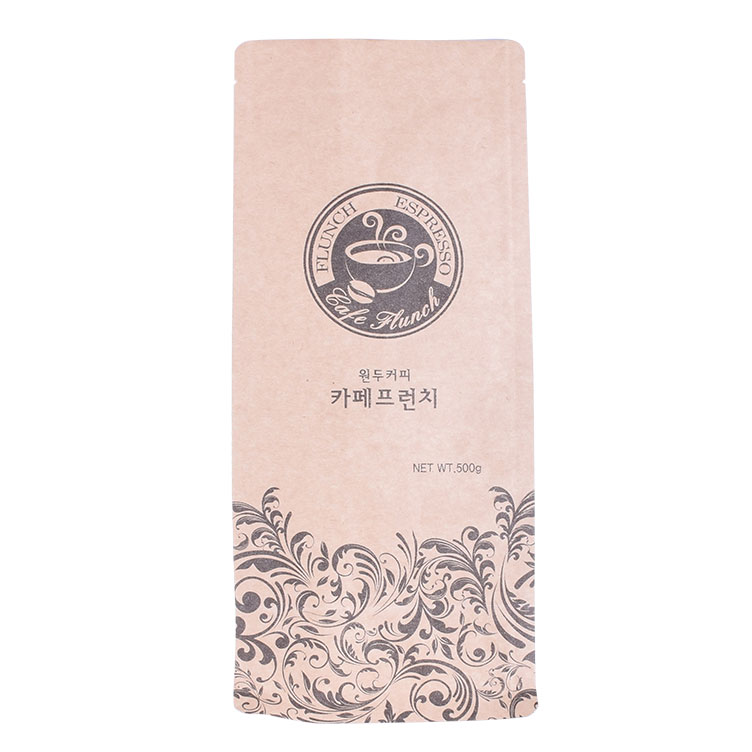 Kundenspezifische Kaffeebeutel aus 100% kompostierbarem Kraftpapier mit Ventil und Reißverschluss Großhandel