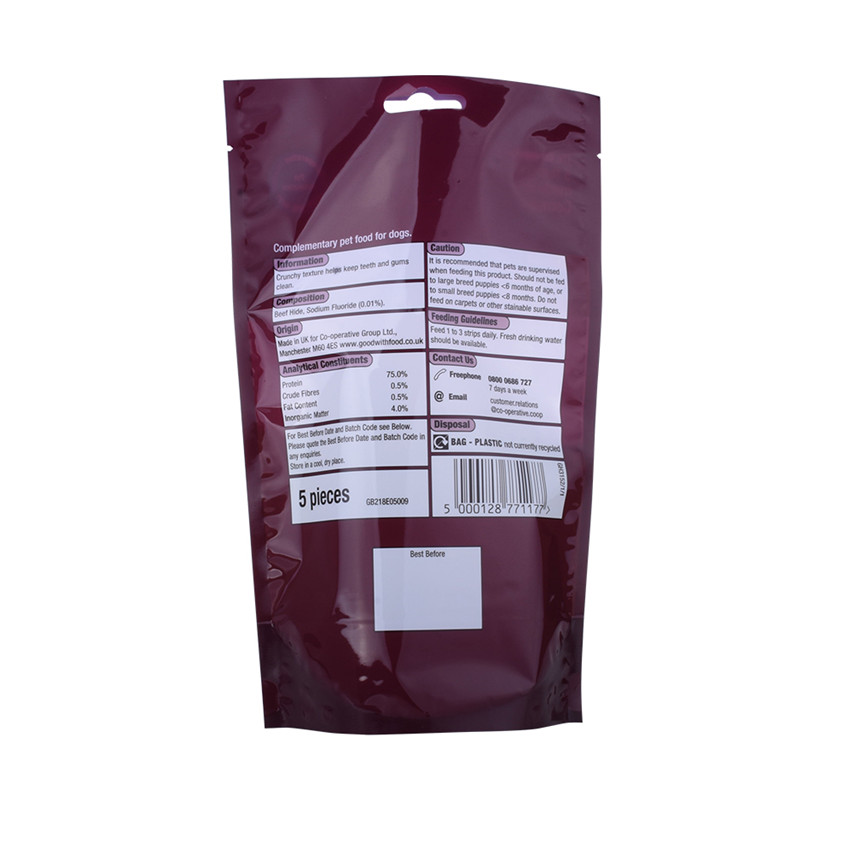 Lebensmittelqualität zurückgetretener Stand -up -Beutelgrößen biologisch abbaubares Logo PNG PET TREATS BAGE