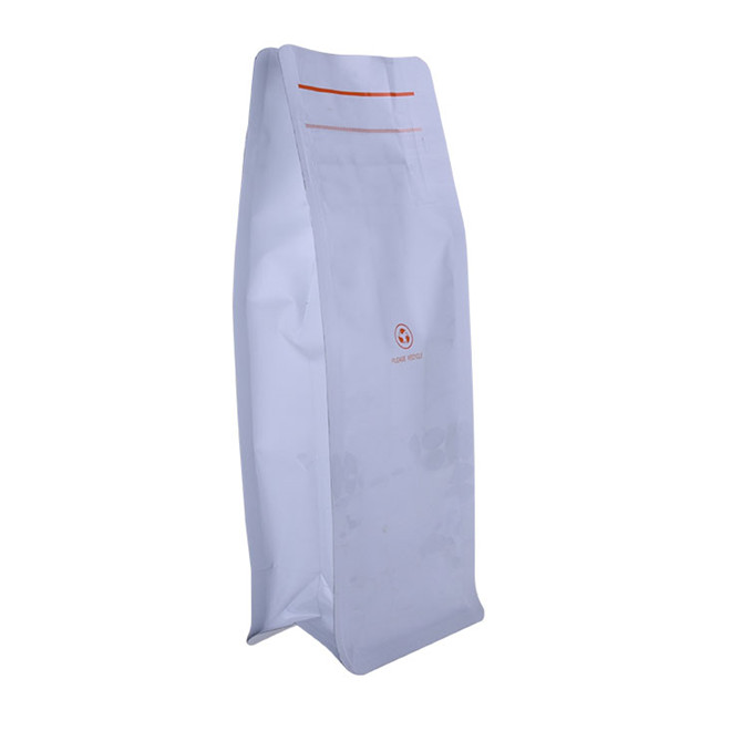 Niedriger Preis weißer Kraftkaffeetasche mit heißem Stamping -Logo im Blockboden