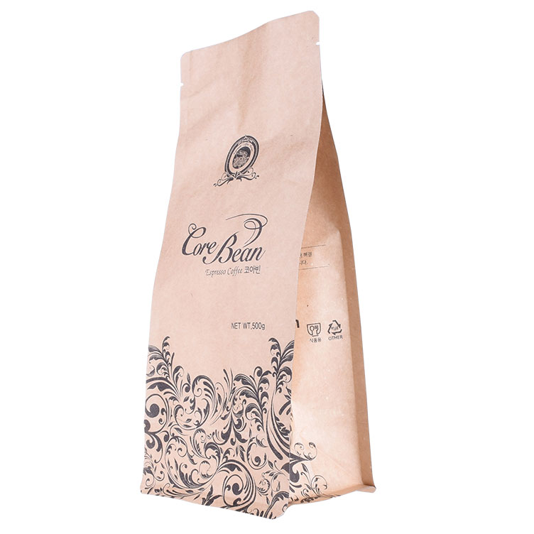 Kundenspezifische Kaffeebeutel aus 100% kompostierbarem Kraftpapier mit Ventil und Reißverschluss Großhandel