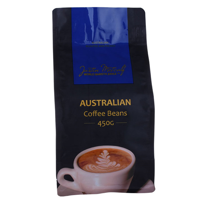 Custom Design Laminiertes Material Reißverschluss recycelbarer Kaffee Flachboden Tasche