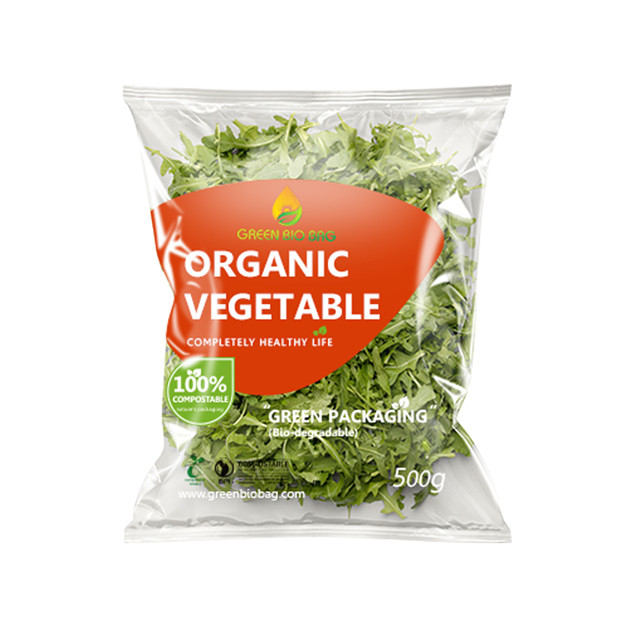 Bioplastikkompostierbare grüne Verpackungsbeutel für Gemüsesalat mit Barriere