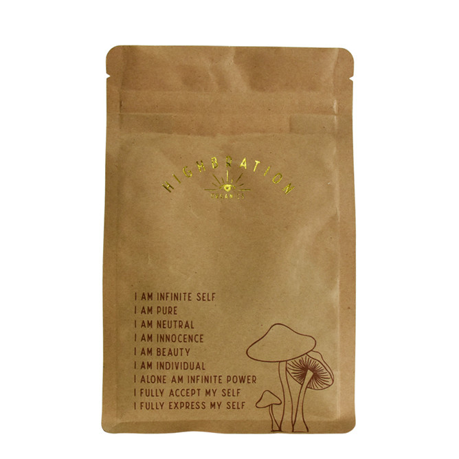 Benutzerdefinierte flache untere kompostierbare Tasche für Snackpackungen mit heißem Stamping -Logo