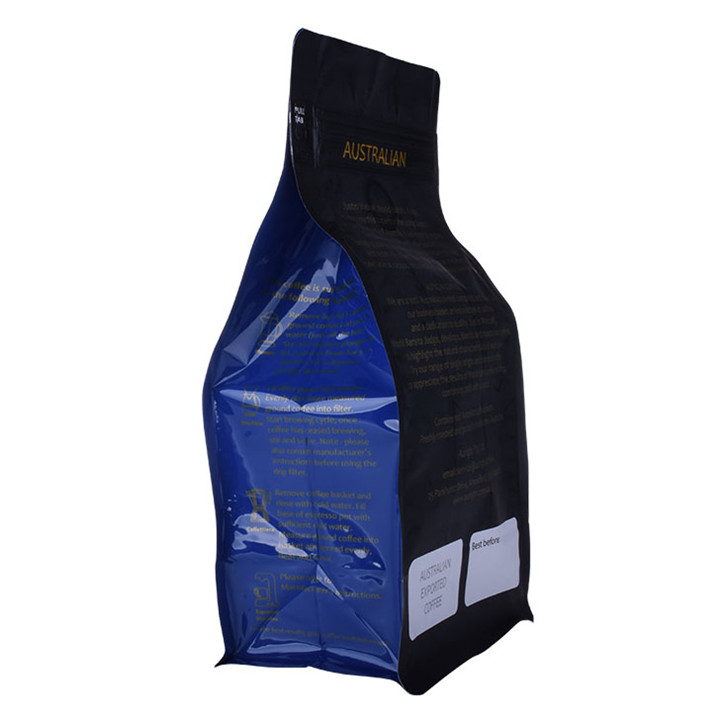 Custom Design Laminiertes Material Reißverschluss recycelbarer Kaffee Flachboden Tasche